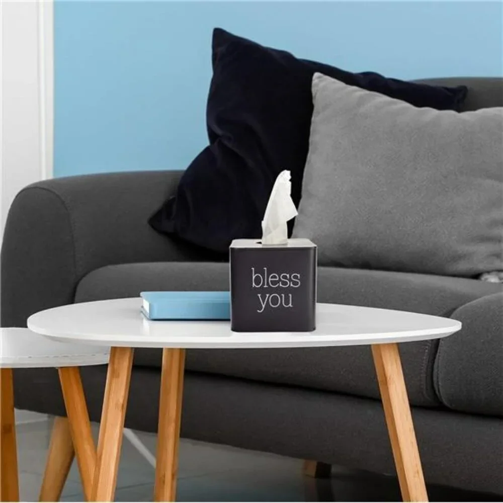 Black metal square tissue box cover cube tissue holder for bathroom bedroom offi